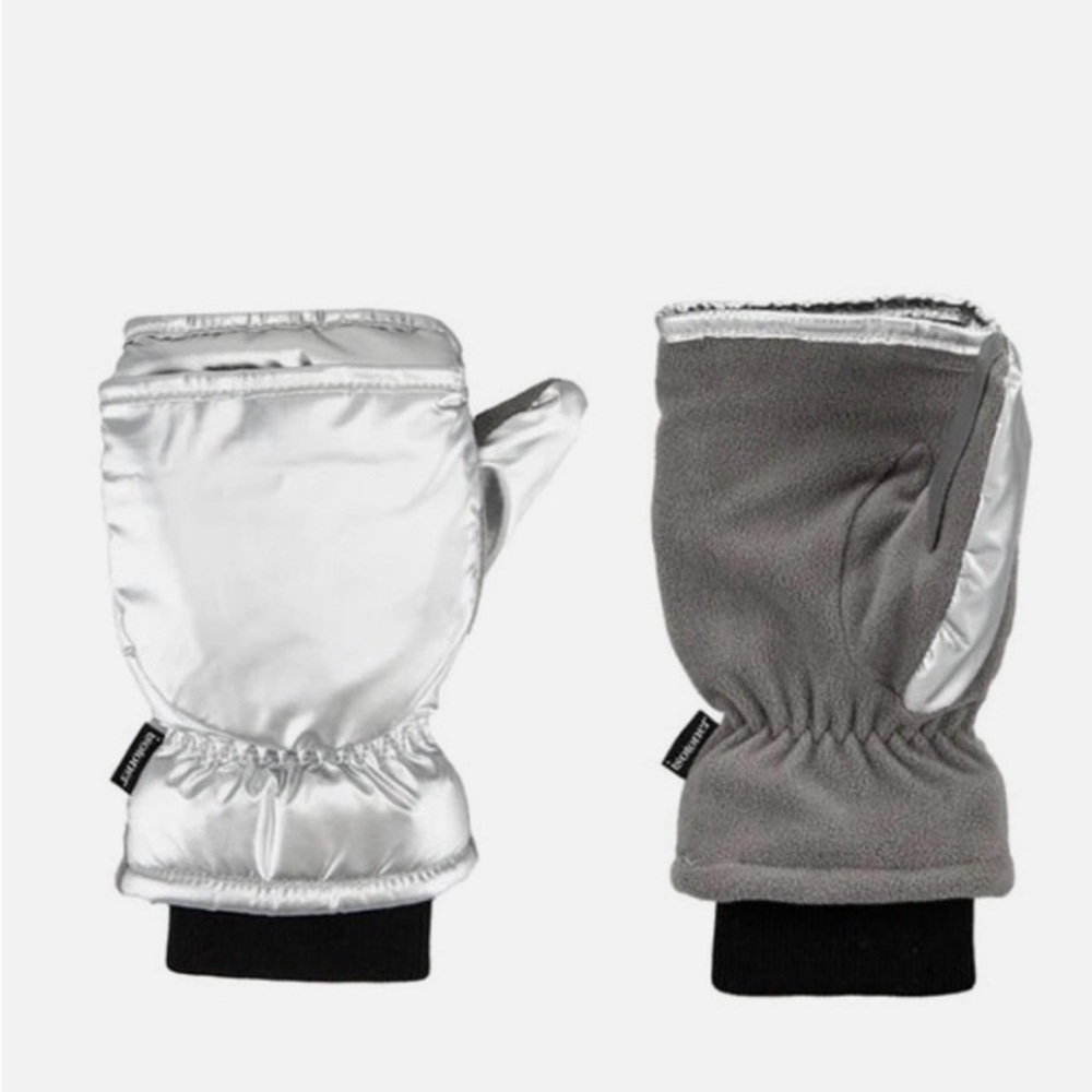 Isotoner Signature Sleek Heat Flip Touchscreen Mittens Women's S/M Silver